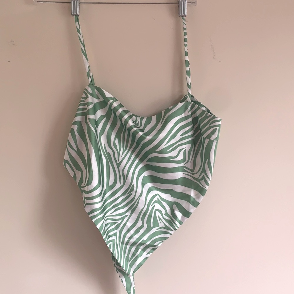Princess Polly Green Tiger Bandana Tie Top